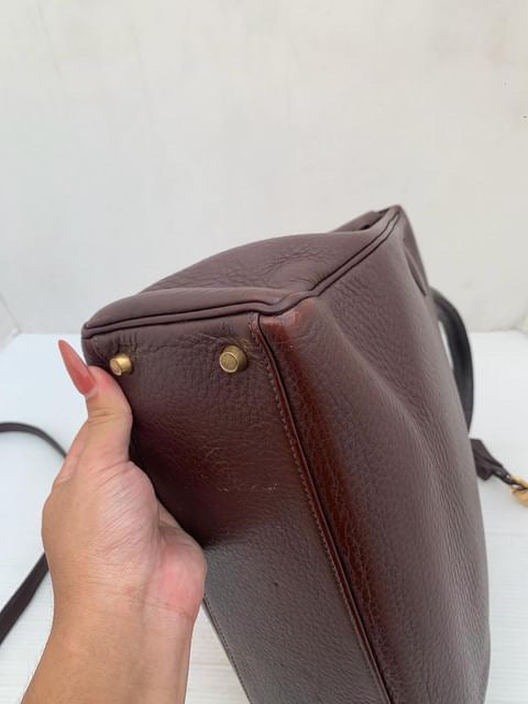 Hermes Kelly 32 chocolate fjord leather GHW stamp G square