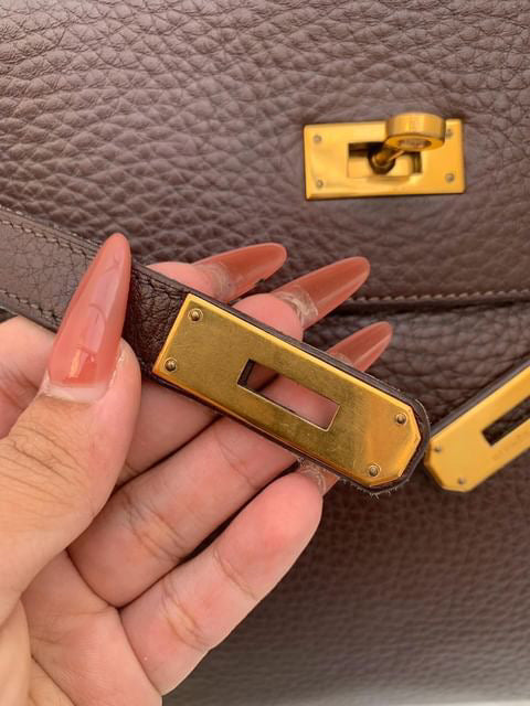 Hermes Kelly 32 chocolate fjord leather GHW stamp G square