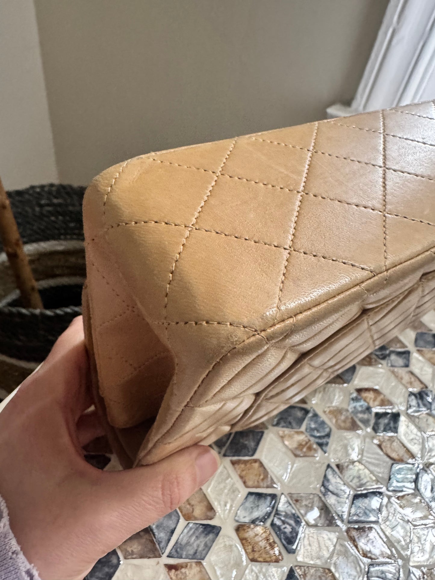 Chanel Beige Lambskin Medium Classic Flap