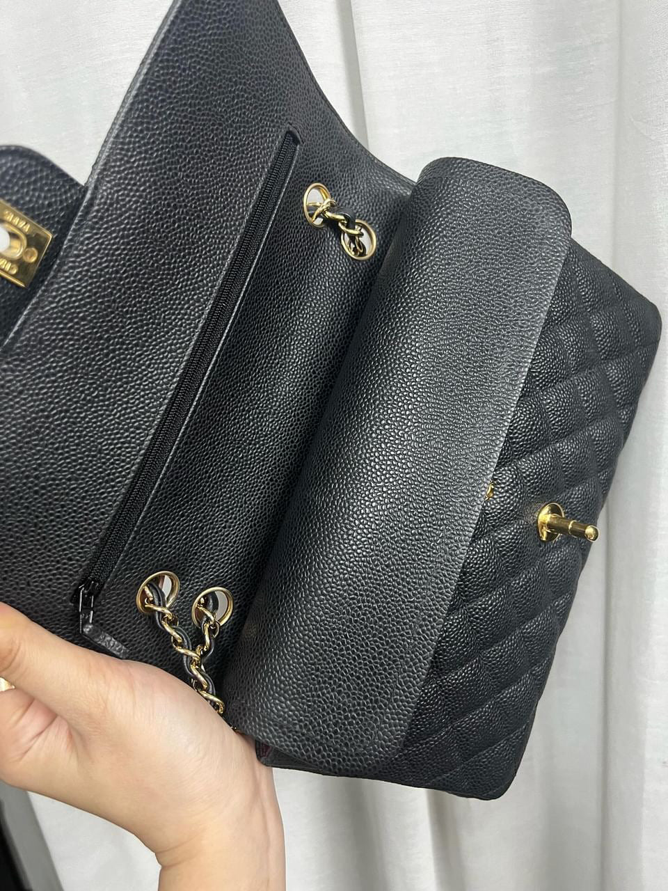 Chanel black caviar medium classic flap gold hardware