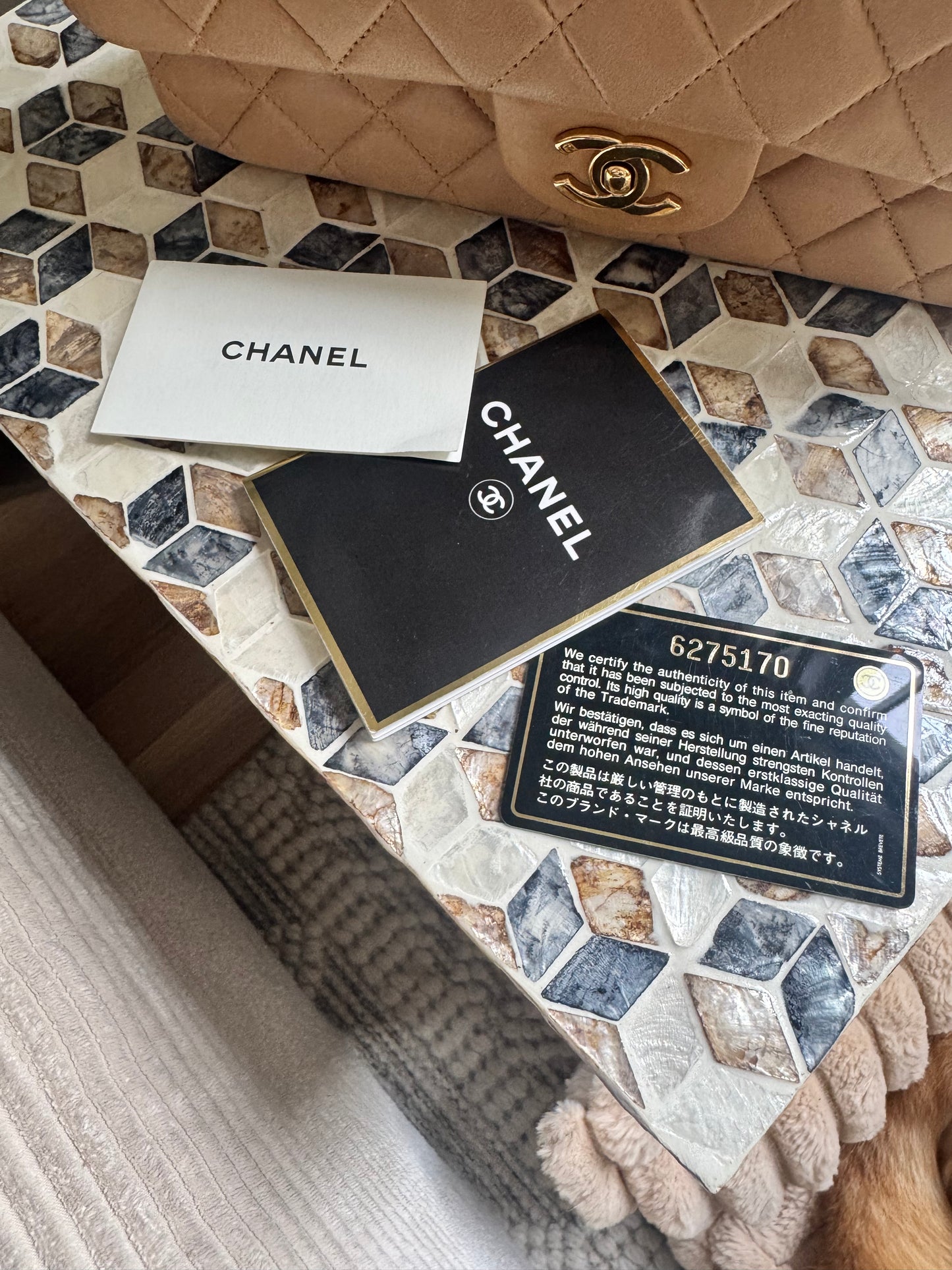 Chanel Beige Lambskin Medium Classic Flap