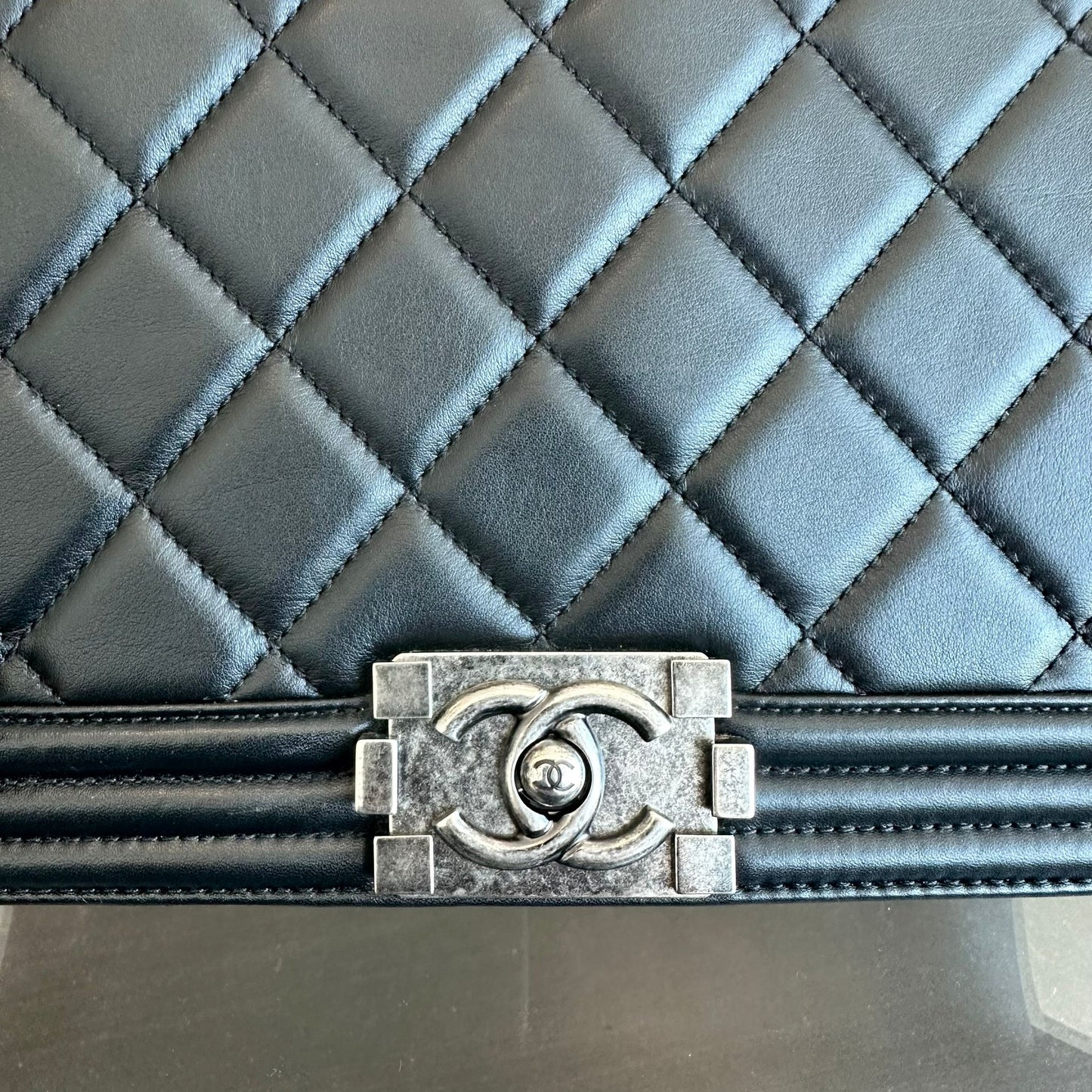 Chanel medium black quilted smooth calfskin boy handbag