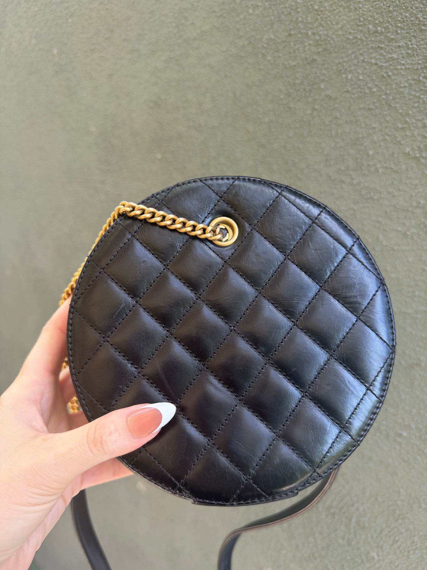 Chanel cruise filigree round glazed calfskin two way