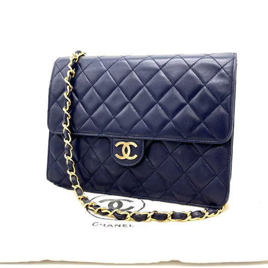 Chanel Vintage Navy Blue Lambskin Half Flap