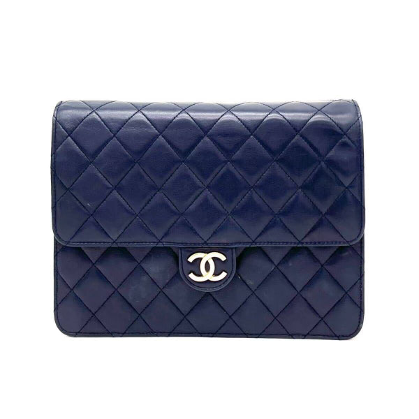 Chanel Vintage Navy Blue Lambskin Half Flap