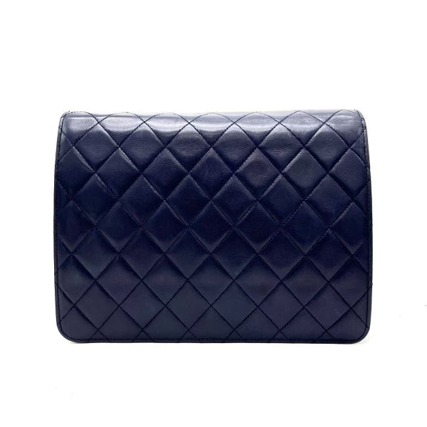 Chanel Vintage Navy Blue Lambskin Half Flap