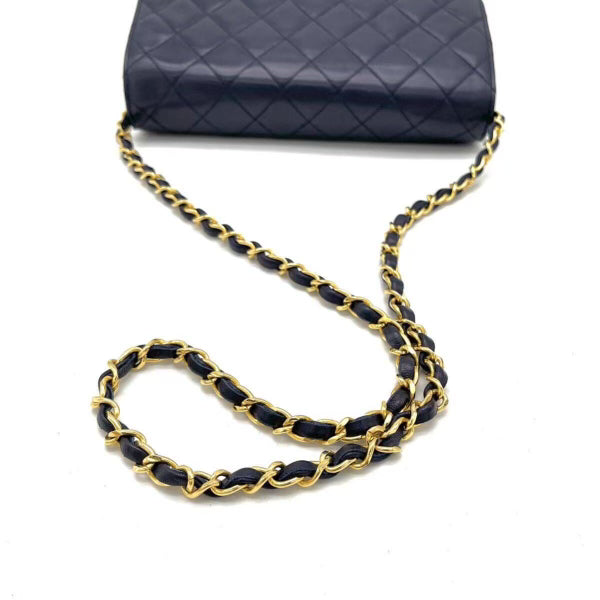 Chanel Vintage Navy Blue Lambskin Half Flap