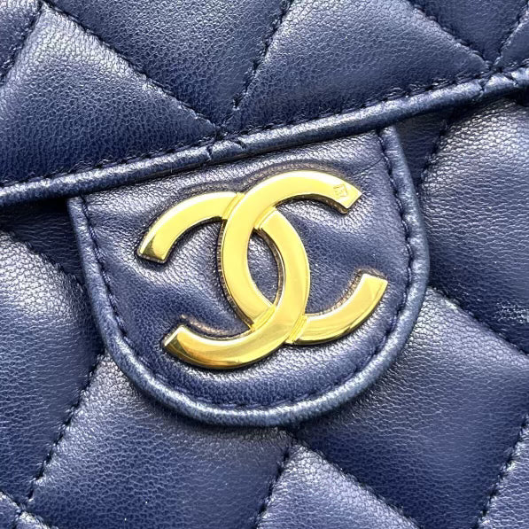 Chanel Vintage Navy Blue Lambskin Half Flap