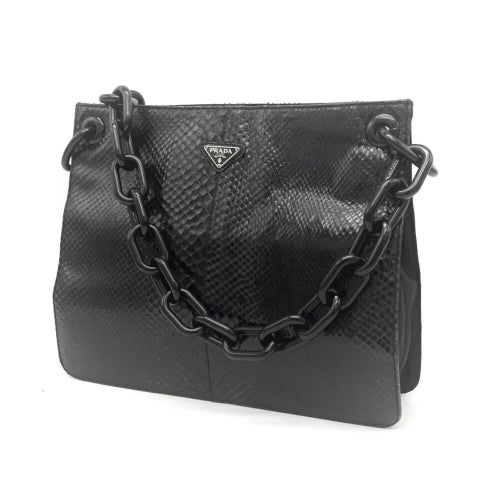 Prada Black Python Chain Tote