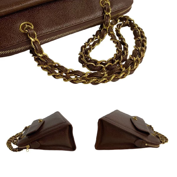 Chanel Chocolate Caviar Double Shoulder Chain Tote