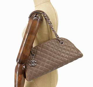 Chanel Taupe Caviar Silver Hardware Shoulder Tote