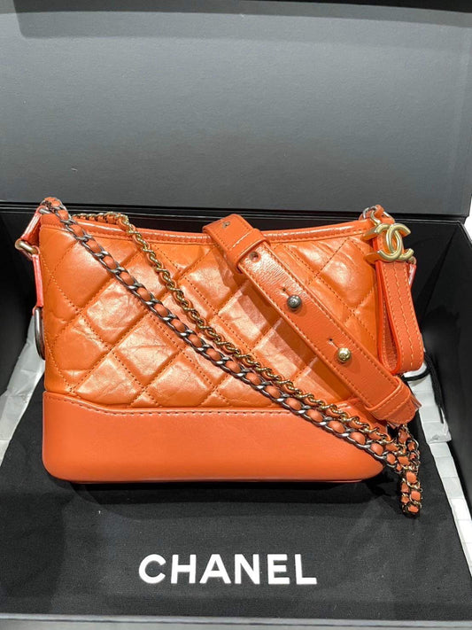 Chanel limited edition orange aged calfskin Gabrielle small hobo bag