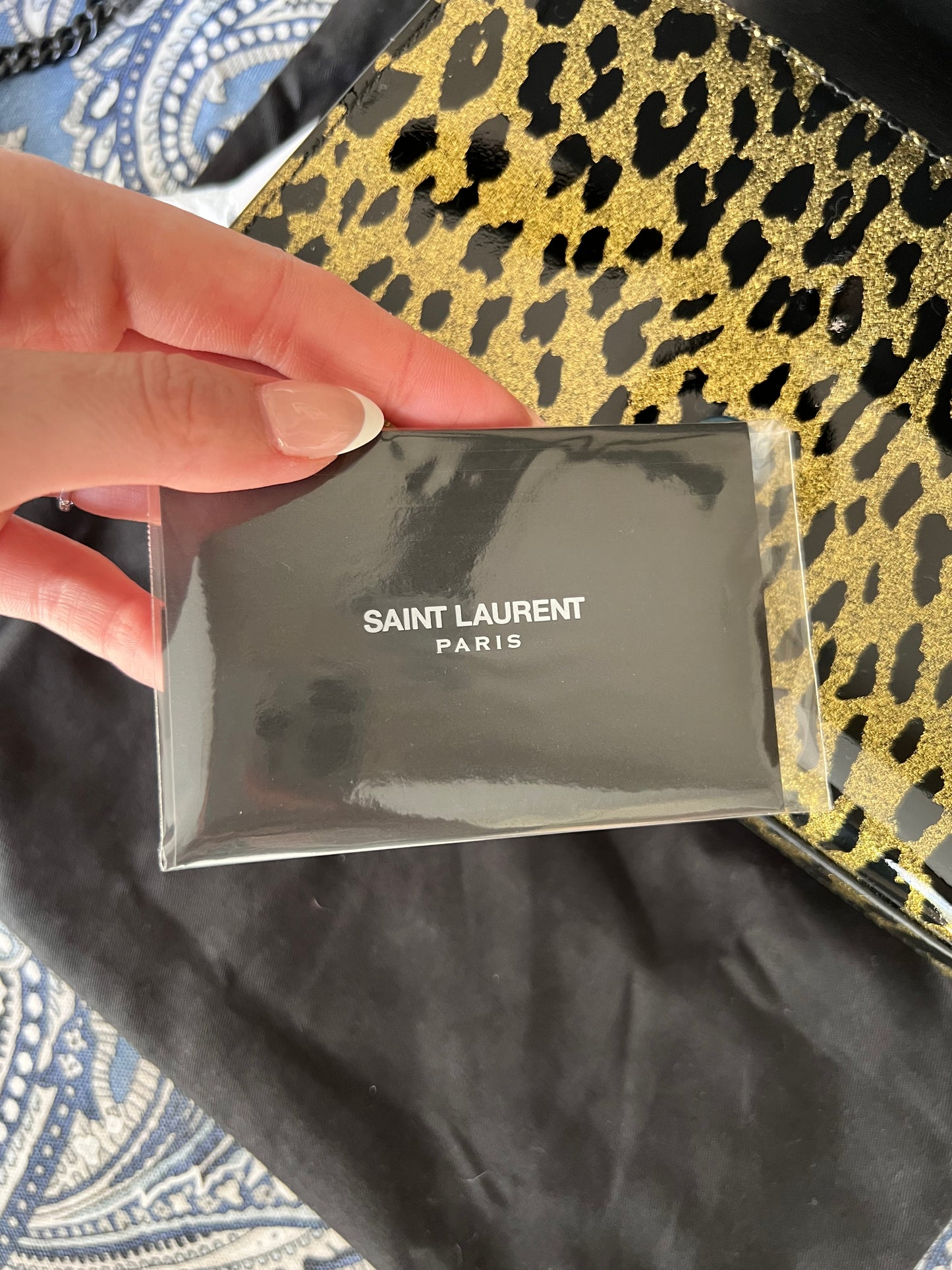 Yves Saint Laurent Patent Glitter Leopard Small Classic Monogram Kate Chain Wallet