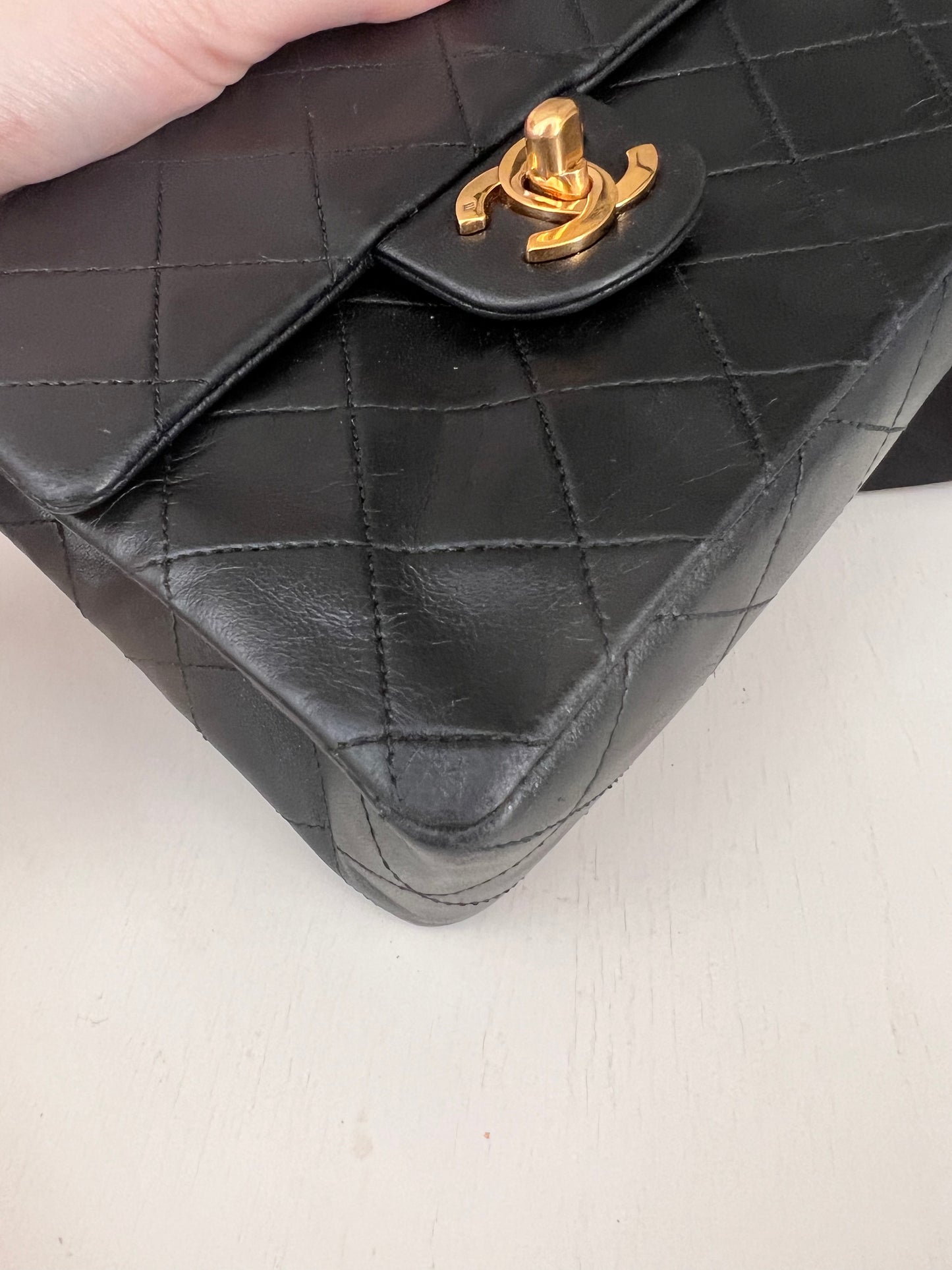 Chanel vintage mini square black lambskin 24k ghw