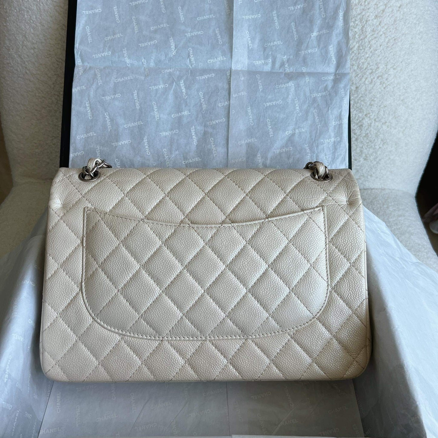 Chanel beige caviar jumbo double flap