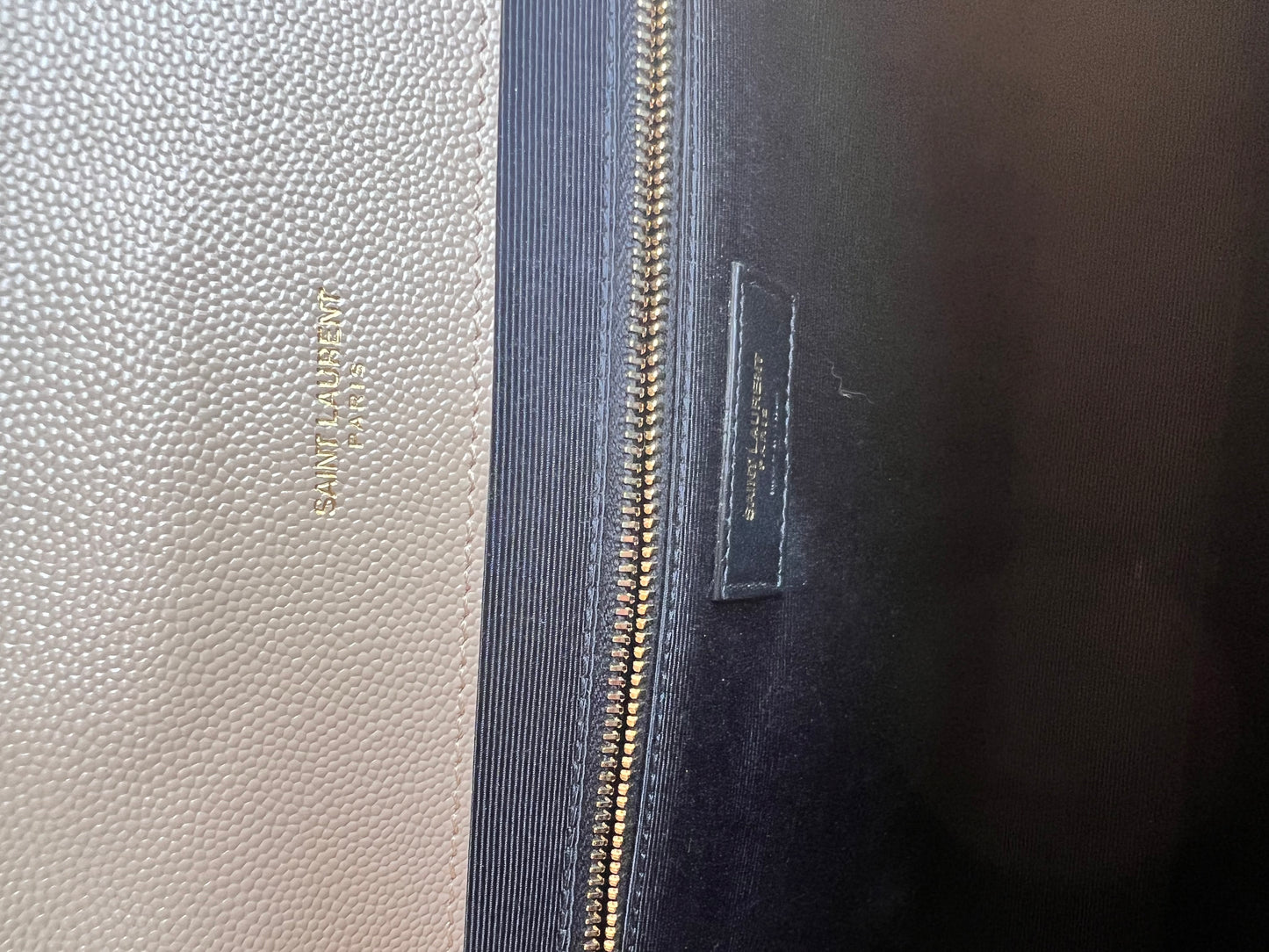 Yves Saint Laurent Grain De Poudre Textured Mixed Matelasse Large Envelope in Triquilt dark beige bag