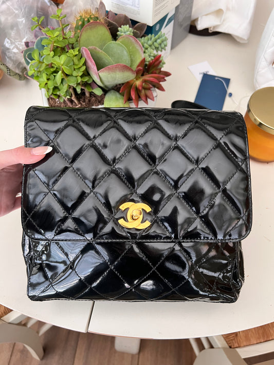 Chanel vintage black patent backpack