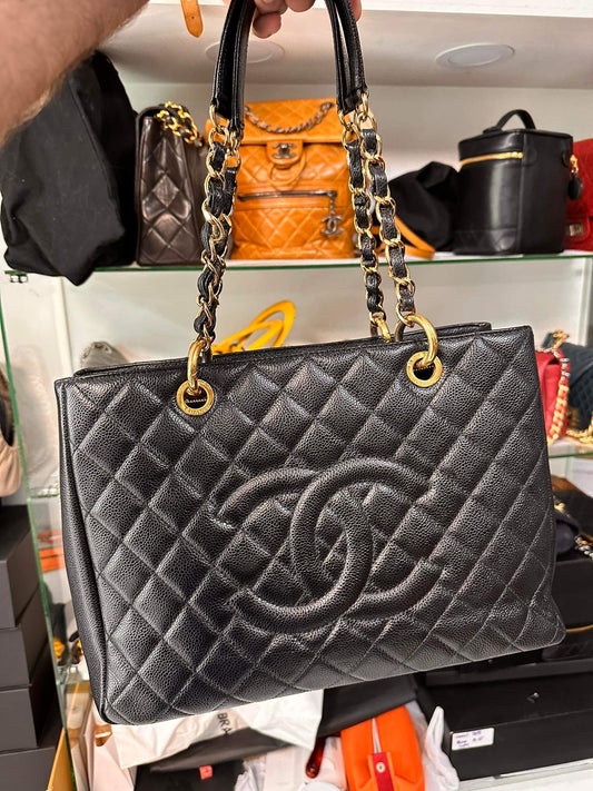 Chanel grand shopper tote black caviar gold hardware