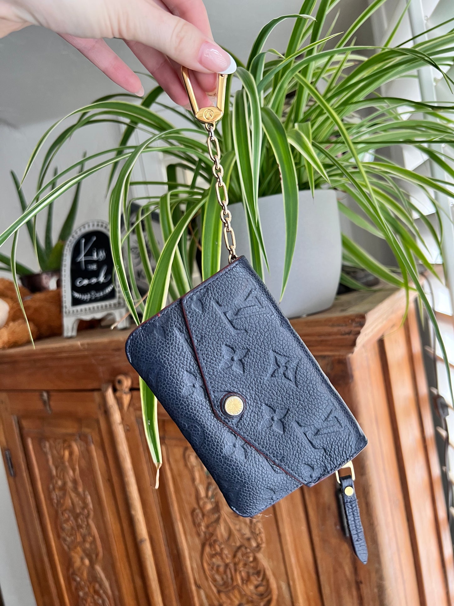 Louis Vuitton navy empreinte leather zip key chain pouch
