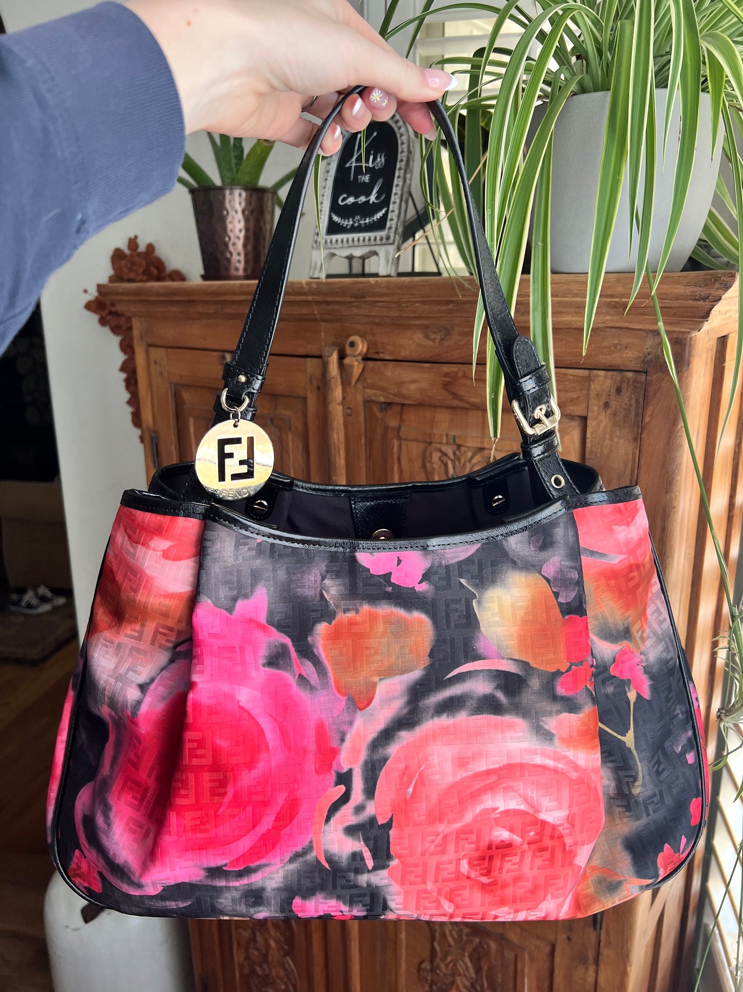 Fendi limited edition zucchino roses hobo shoulder bag