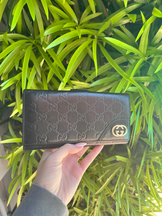Gucci Guccissima black leather double sided long wallet
