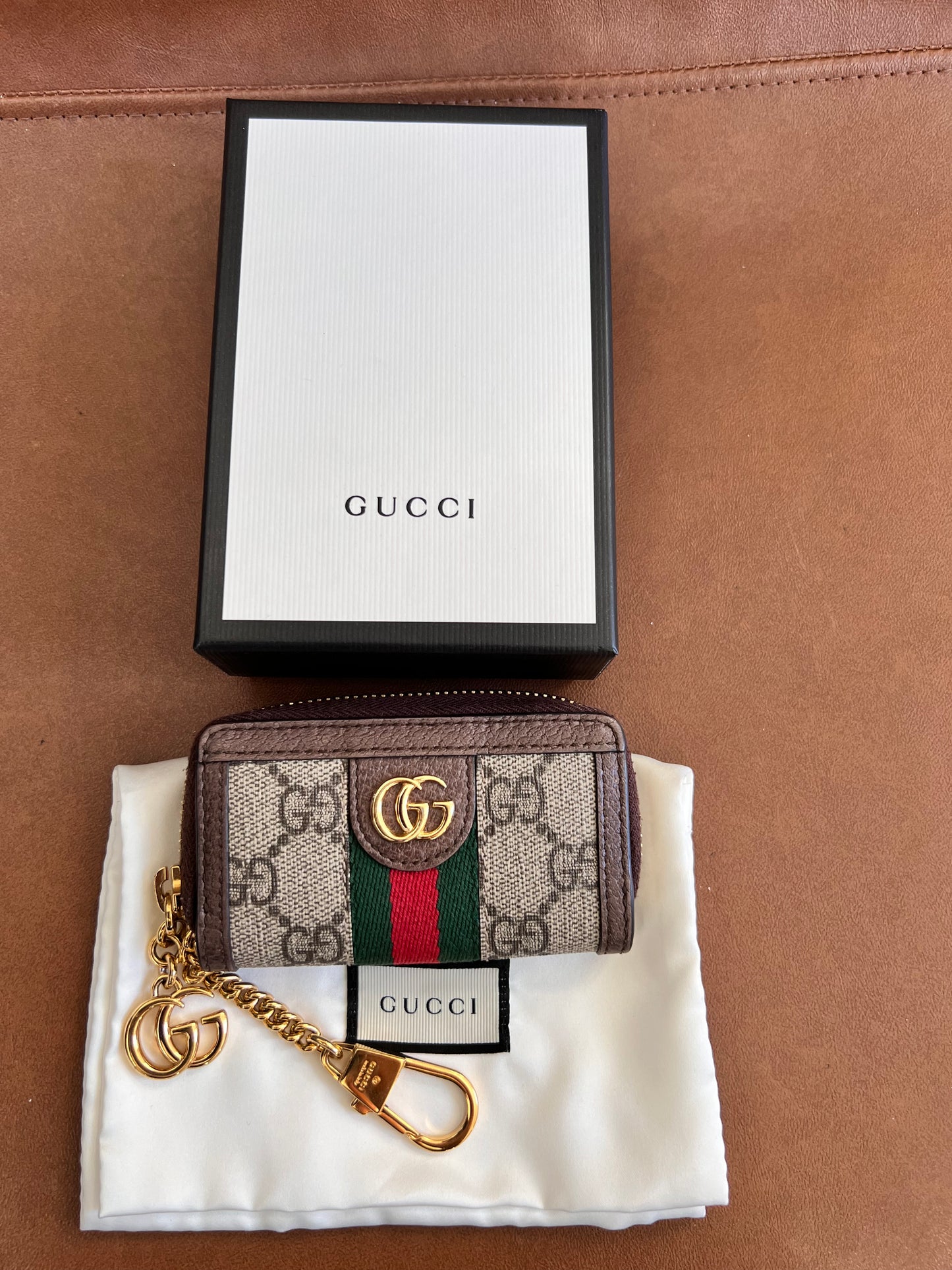 GUCCI Ophidia Coin Case Key Hook Key Case GG Supreme Canvas