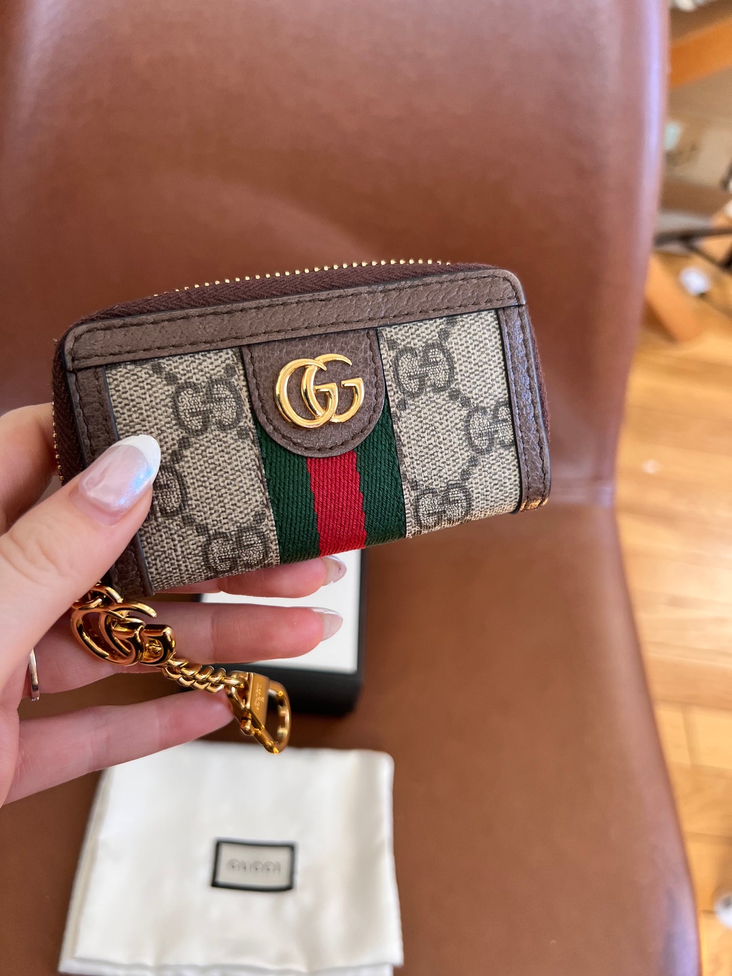 GUCCI Ophidia Coin Case Key Hook Key Case GG Supreme Canvas