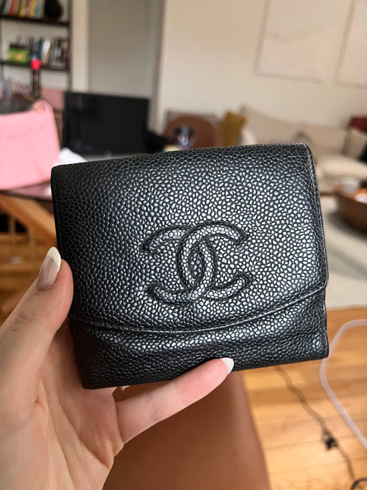 Chanel black caviar double sided wallet